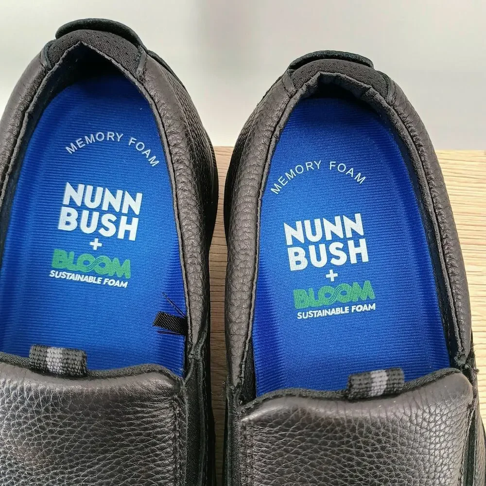 Nunn Bush Otto Men's 9.5 W Slip-On Shoes Black Leather Memory Foam Comfort